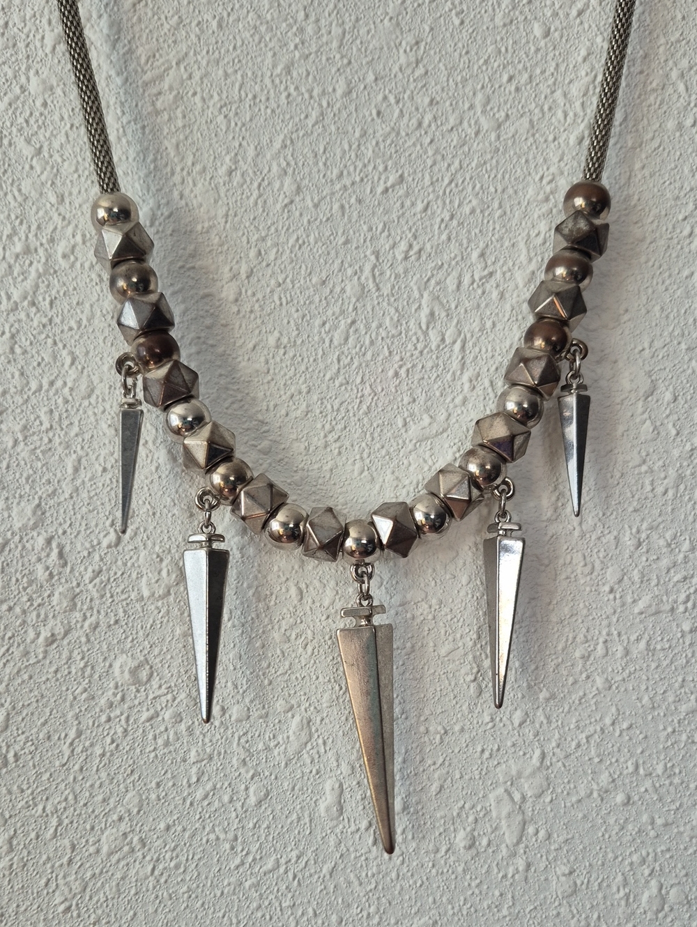 Vintage Silver-Toned Spike Statement Necklace